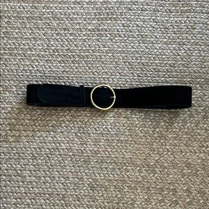 Classic Black Velvet Belt with Gold Ring Accent